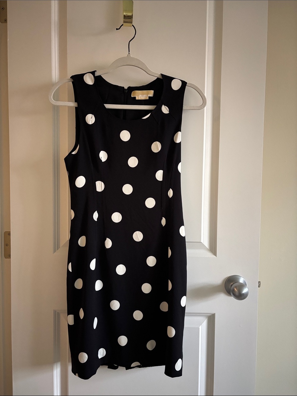 Michael Kors Black Sleeveless Midi Dress with White Polka Dots
